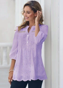 Hollow Embroidery Light Purple Crinkle Chest Blouse 10 Hollow Embroidery Light Purple Crinkle Chest Blouse -UrbanLayer Store 299181 P 16660912711552