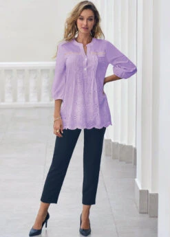 Hollow Embroidery Light Purple Crinkle Chest Blouse 12 Hollow Embroidery Light Purple Crinkle Chest Blouse -UrbanLayer Store 299181 P 16660912713564