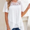White Cross Hem Short Sleeve Round Neck Blouse 2 White Cross Hem Short Sleeve Round Neck Blouse -UrbanLayer Store 299465 P 16590882000912
