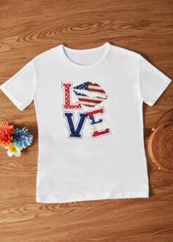 American Flag Print Round Neck White T Shirt -UrbanLayer Store 301324 P 16488761819852