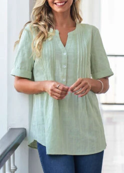 Crinkle Chest Light Green Button Detail Blouse 12 Crinkle Chest Light Green Button Detail Blouse -UrbanLayer Store 302133 P 16575270892984