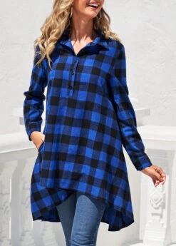 Plaid Double Side Pockets Royal Blue Blouse 10 Plaid Double Side Pockets Royal Blue Blouse -UrbanLayer Store 303736 P 16584664231462