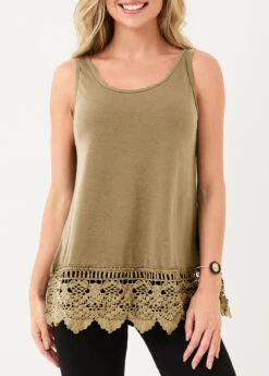 Light Khaki Lace Stitching Tank Top