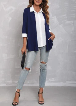 Faux Two Piece Navy Blue Turndown Collar Blouse 12 Faux Two Piece Navy Blue Turndown Collar Blouse -UrbanLayer Store 304685 P 16572774772234