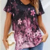Floral Print Pink V Neck T Shirt -UrbanLayer Store 307217 P 16577946715180