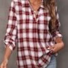 Wine Red Plaid Turndown Collar Blouse 1 Wine Red Plaid Turndown Collar Blouse -UrbanLayer Store 307719 P 16575021240152