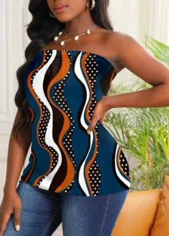 Strapless Geometric Print Blue Tank Top -UrbanLayer Store 307976 P 1656300398964