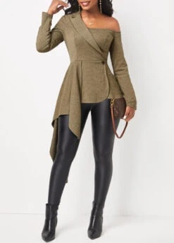 Dark Grey Marl Asymmetry Long Sleeve Blouse