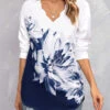 Navy Floral Print Long Sleeve V Neck Blouse 2 Navy Floral Print Long Sleeve V Neck Blouse -UrbanLayer Store 313328 P 16623715627050