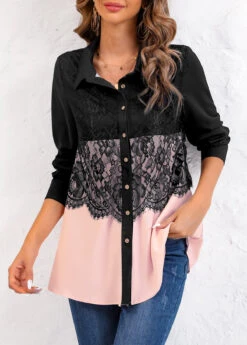 Pink Patchwork Long Sleeve Shirt Collar Blouse 11 Pink Patchwork Long Sleeve Shirt Collar Blouse -UrbanLayer Store 317495 P 16730871800163