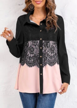 Pink Patchwork Long Sleeve Shirt Collar Blouse 13 Pink Patchwork Long Sleeve Shirt Collar Blouse -UrbanLayer Store 317495 P 16730871809435