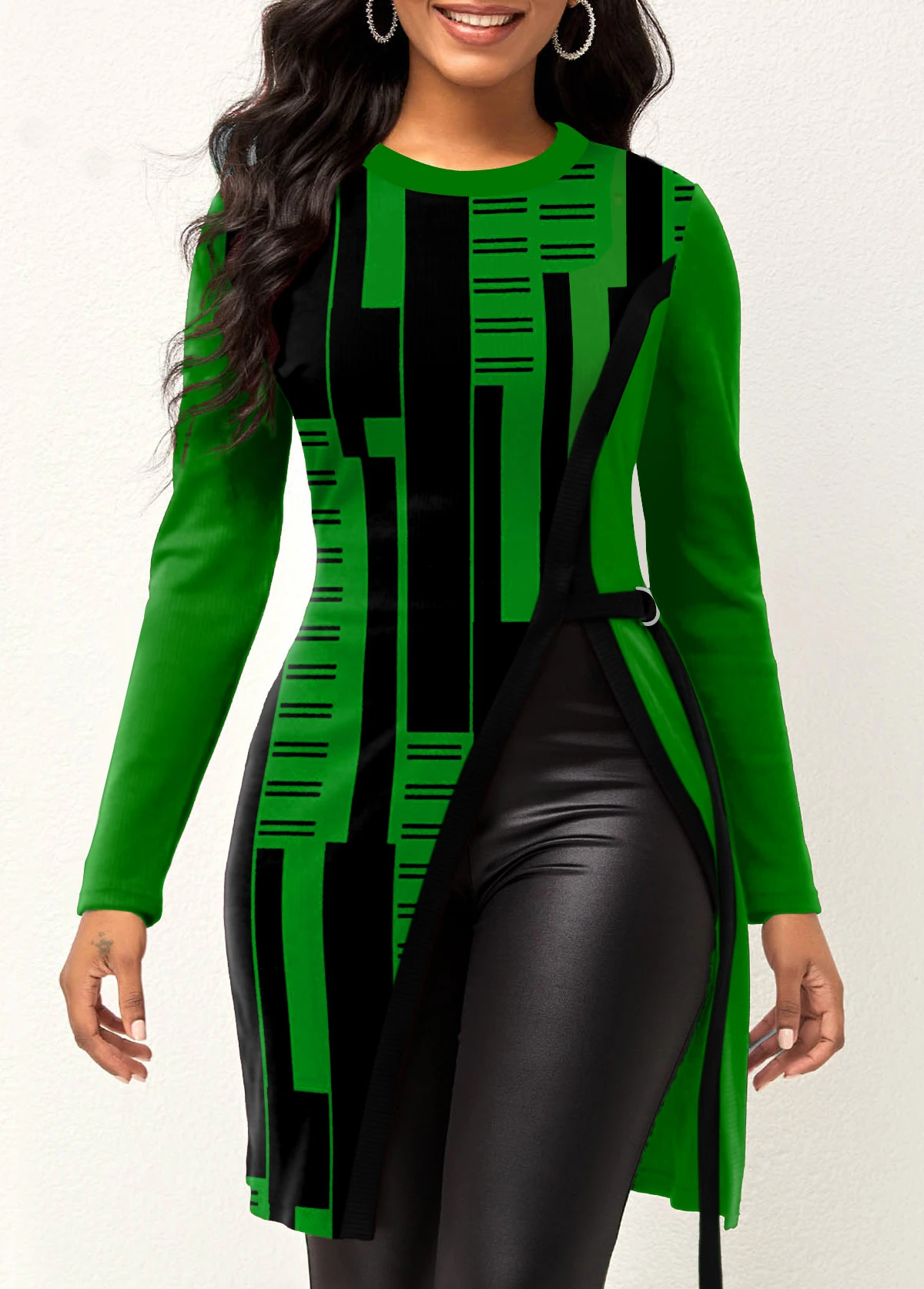Green Geometric Print Long Sleeve T Shirt 3 Green Geometric Print Long Sleeve T Shirt