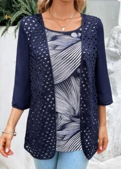 Navy Fake 2in1 Leaf Print Blouse 10 Navy Fake 2in1 Leaf Print Blouse -UrbanLayer Store 321486 P 16832534160242