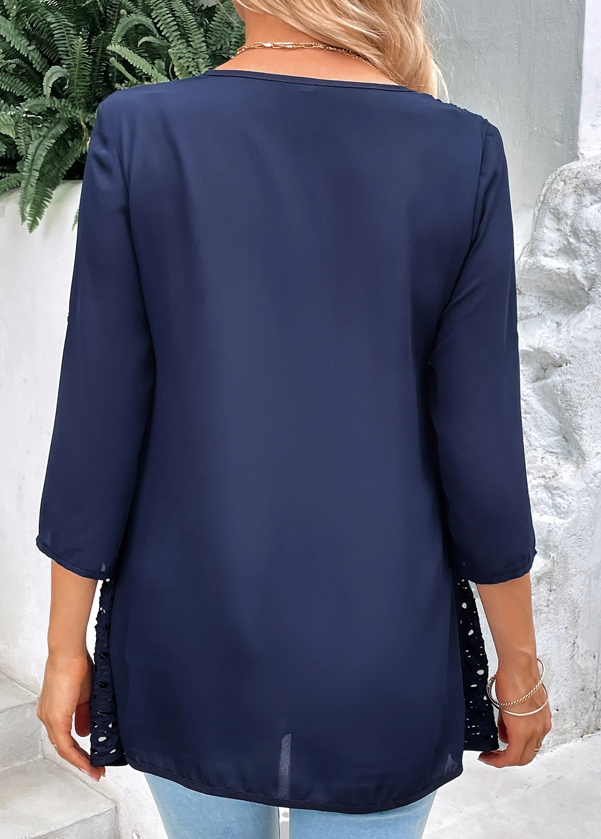 Navy Fake 2in1 Leaf Print Blouse 4 Navy Fake 2in1 Leaf Print Blouse - Image 2