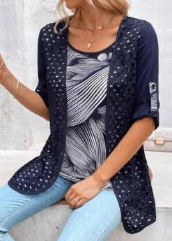 Navy Fake 2in1 Leaf Print Blouse 13 Navy Fake 2in1 Leaf Print Blouse -UrbanLayer Store 321486 P 16832534169915