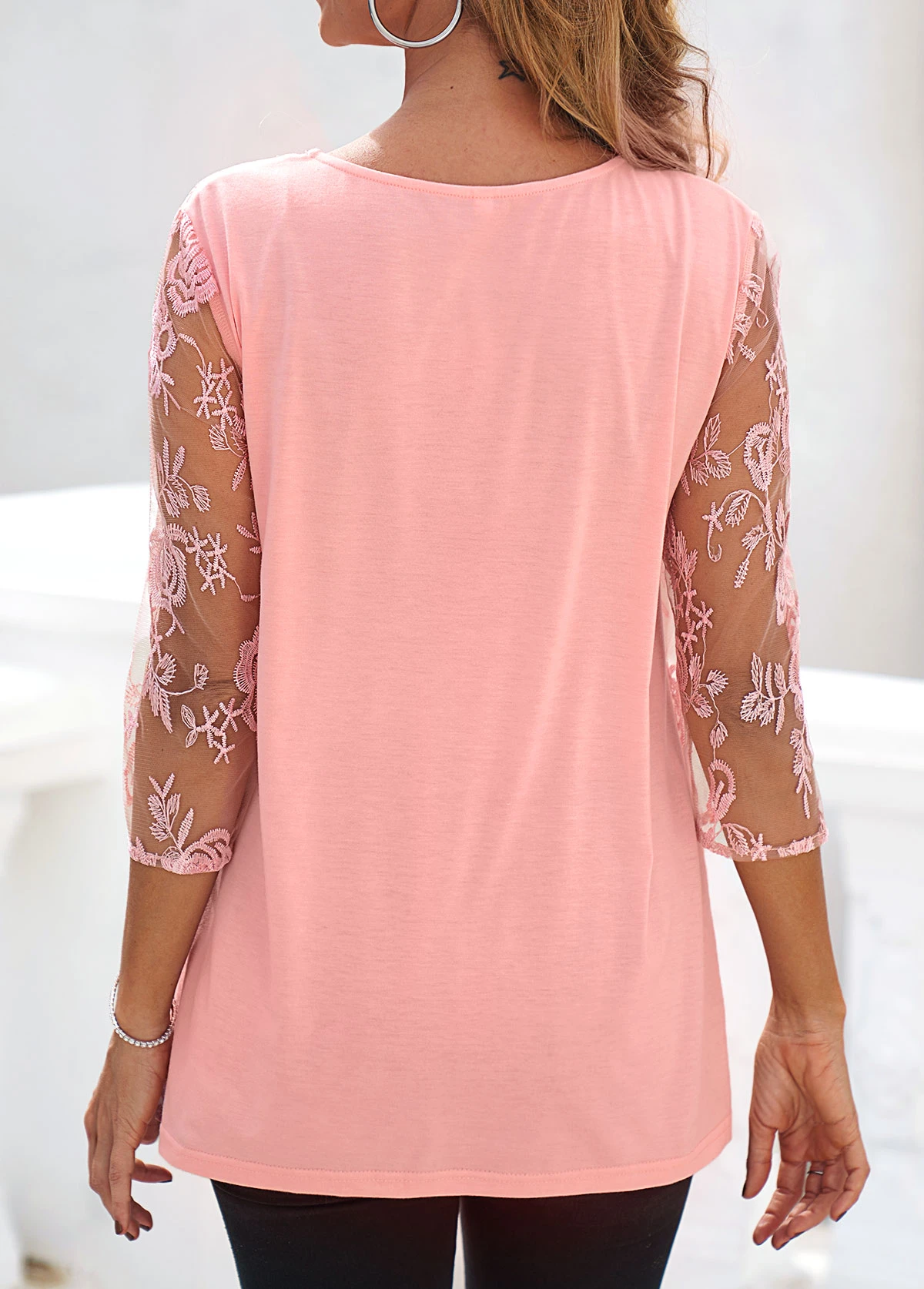 Pink Lace Three Quarter Length Sleeve Blouse 4 Pink Lace Three Quarter Length Sleeve Blouse - Image 2