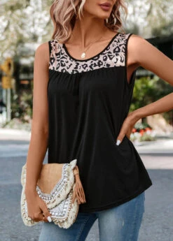 Black Patchwork Leopard Round Neck Tank Top -UrbanLayer Store 322487 P 16733298146012
