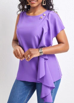 Purple Ruffle Sleeveless Round Neck Blouse -UrbanLayer Store 322992 P 16781922927693