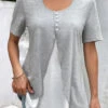 Light Grey Marl Fake 2in1 Short Sleeve Blouse -UrbanLayer Store 323083 P 16832534606093