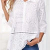 White Turndown Collar Hollow Embroidery Blouse -UrbanLayer Store 323718 P 16732267409040