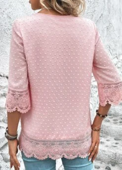 Light Pink Lace Three Quarter Length Sleeve Blouse -UrbanLayer Store 323797 P 16796413131061