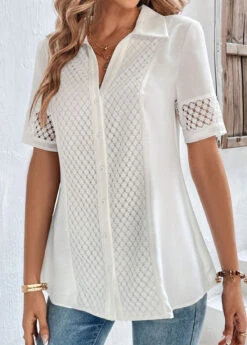 White Lace Button Up Shirt Collar Blouse -UrbanLayer Store 323801 P 16780881971432