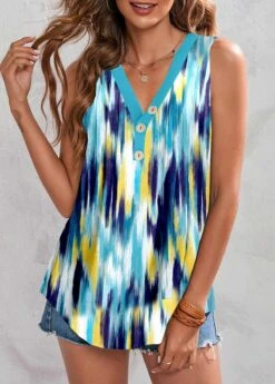 Multi Color Button Dazzle Colorful Print Tank Top