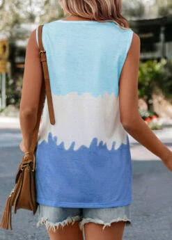 Light Blue Pocket V Neck Tank Top -UrbanLayer Store 325214 P 16764559950361