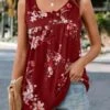 Wine Red Button Floral Print Tank Top -UrbanLayer Store 325220 P 16763691329160