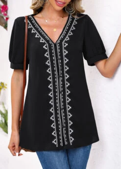 Black Embroidery Tribal Print Long Sleeve Blouse 12 Black Embroidery Tribal Print Long Sleeve Blouse -UrbanLayer Store 326145 P 1675912697372