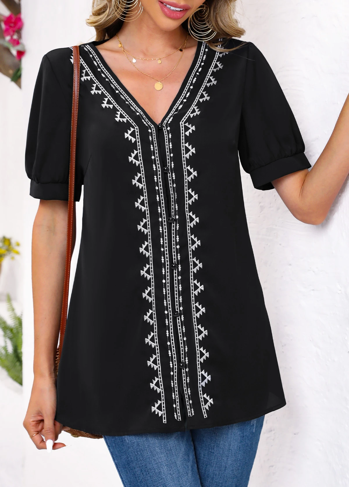 Black Embroidery Tribal Print Long Sleeve Blouse 7 Black Embroidery Tribal Print Long Sleeve Blouse - Image 5