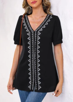 Black Embroidery Tribal Print Long Sleeve Blouse 11 Black Embroidery Tribal Print Long Sleeve Blouse -UrbanLayer Store 326145 P 1675912697647
