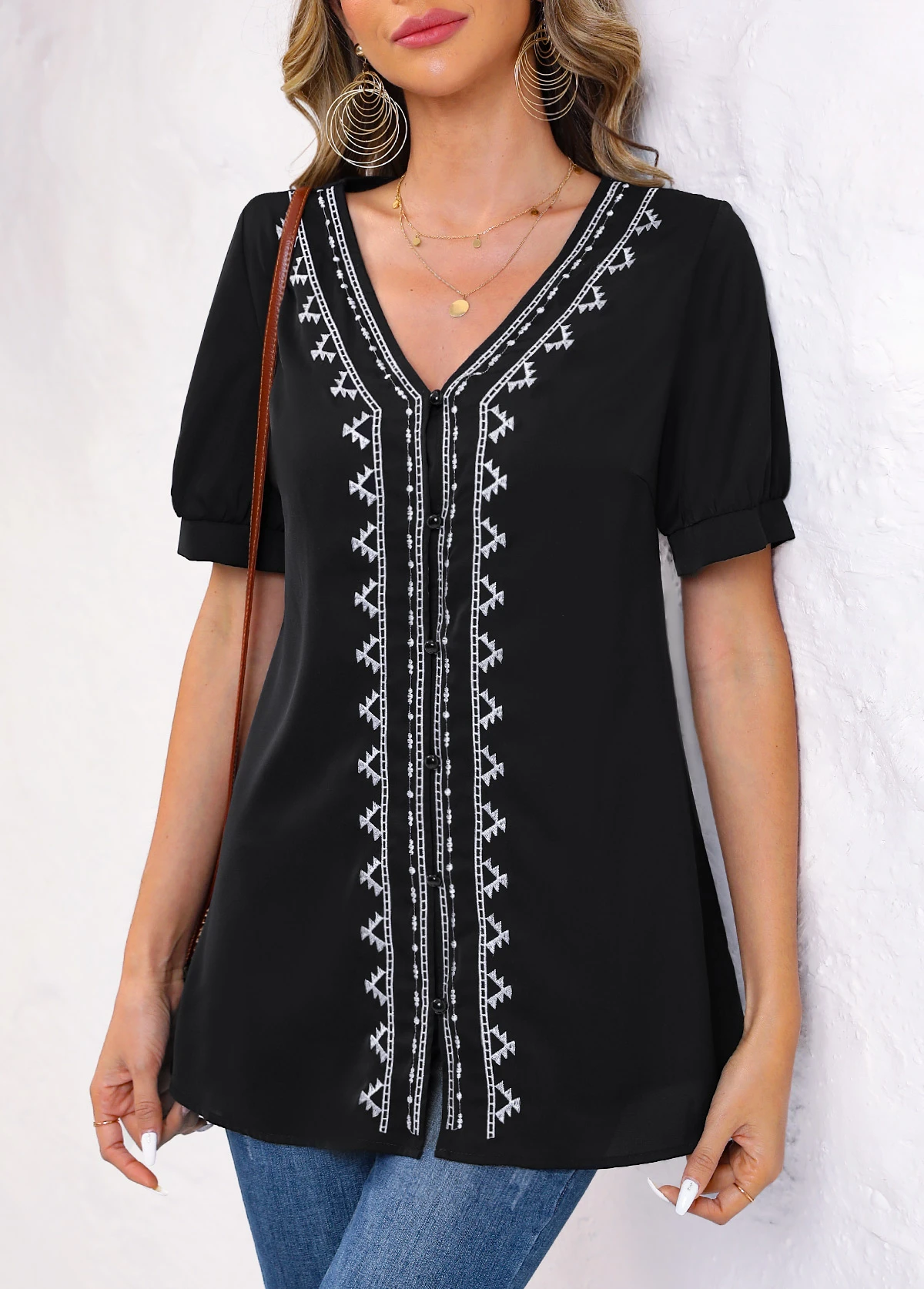 Black Embroidery Tribal Print Long Sleeve Blouse 6 Black Embroidery Tribal Print Long Sleeve Blouse - Image 4