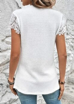 White Lace Short Sleeve V Neck T Shirt 14 White Lace Short Sleeve V Neck T Shirt -UrbanLayer Store 326511 P 16801515719784