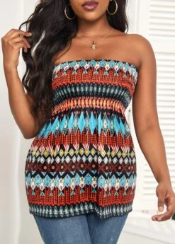 Multi Color Ruched Tribal Print Tank Top -UrbanLayer Store 326729 P 16799683240364