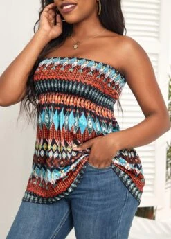 Multi Color Ruched Tribal Print Tank Top -UrbanLayer Store 326729 P 16799683241312