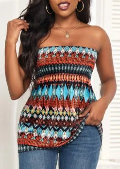 Multi Color Ruched Tribal Print Tank Top -UrbanLayer Store 326729 P 16799683243523
