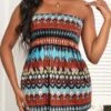 Multi Color Ruched Tribal Print Tank Top