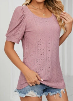 Dusty Pink Hole Short Sleeve T Shirt -UrbanLayer Store 327069 P 1676859768364