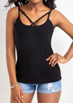 Black Criss Cross Strappy Square Neck Camisole Top