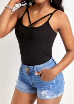 Black Criss Cross Strappy Square Neck Camisole Top -UrbanLayer Store 327267 P 16778424285942