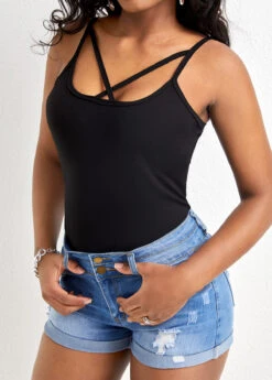 Black Criss Cross Strappy Square Neck Camisole Top -UrbanLayer Store 327267 P 16778424287753
