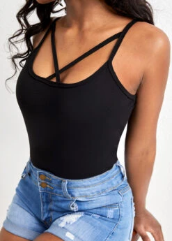 Black Criss Cross Strappy Square Neck Camisole Top -UrbanLayer Store 327267 P 16778424288454