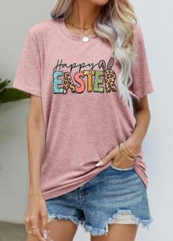 Letter Print Short Sleeve Easter T Shirt