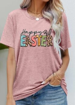 Letter Print Short Sleeve Easter T Shirt -UrbanLayer Store 328186 P 1678181287842