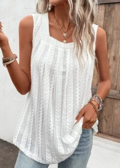 White Breathable Square Neck Tank Top
