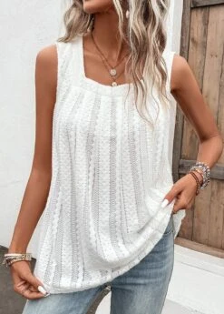White Breathable Square Neck Tank Top -UrbanLayer Store 328497 P 16817193534343
