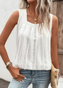 White Breathable Square Neck Tank Top -UrbanLayer Store 328497 P 16817193538605