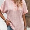 Dusty Pink Button Short Sleeve Split Neck Blouse 1 Dusty Pink Button Short Sleeve Split Neck Blouse -UrbanLayer Store 328498 P 16817193910330