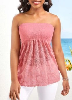 Patchwork Pink Lace Bandeau Tank Top -UrbanLayer Store 329255 P 16800674331312